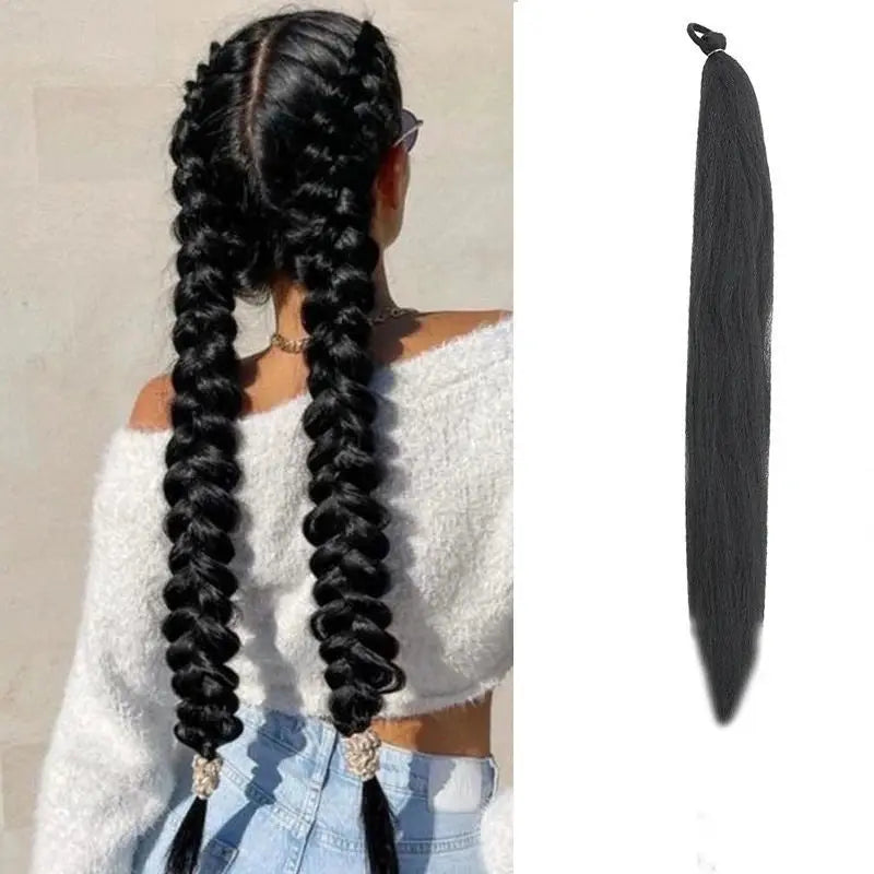 Y2K Kpop Ponytail Extension with Rubber Band Long Straight DIY Synthetic Braided Pony Tail Hairpiece Women Headwears Accessories - ToylandEU