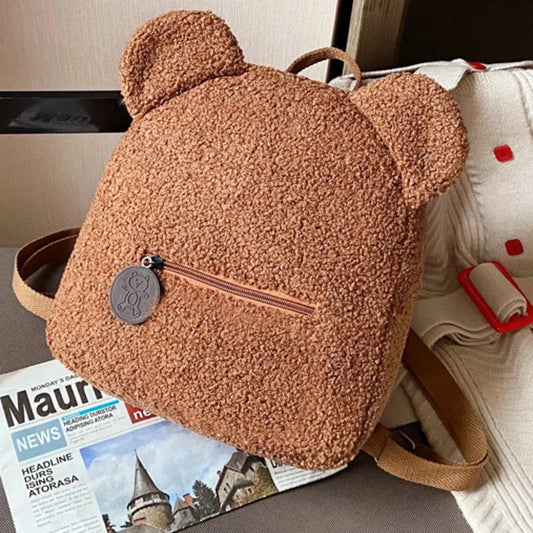Adorable Little Woolen Eared Bear Plush Backpack for Kids
