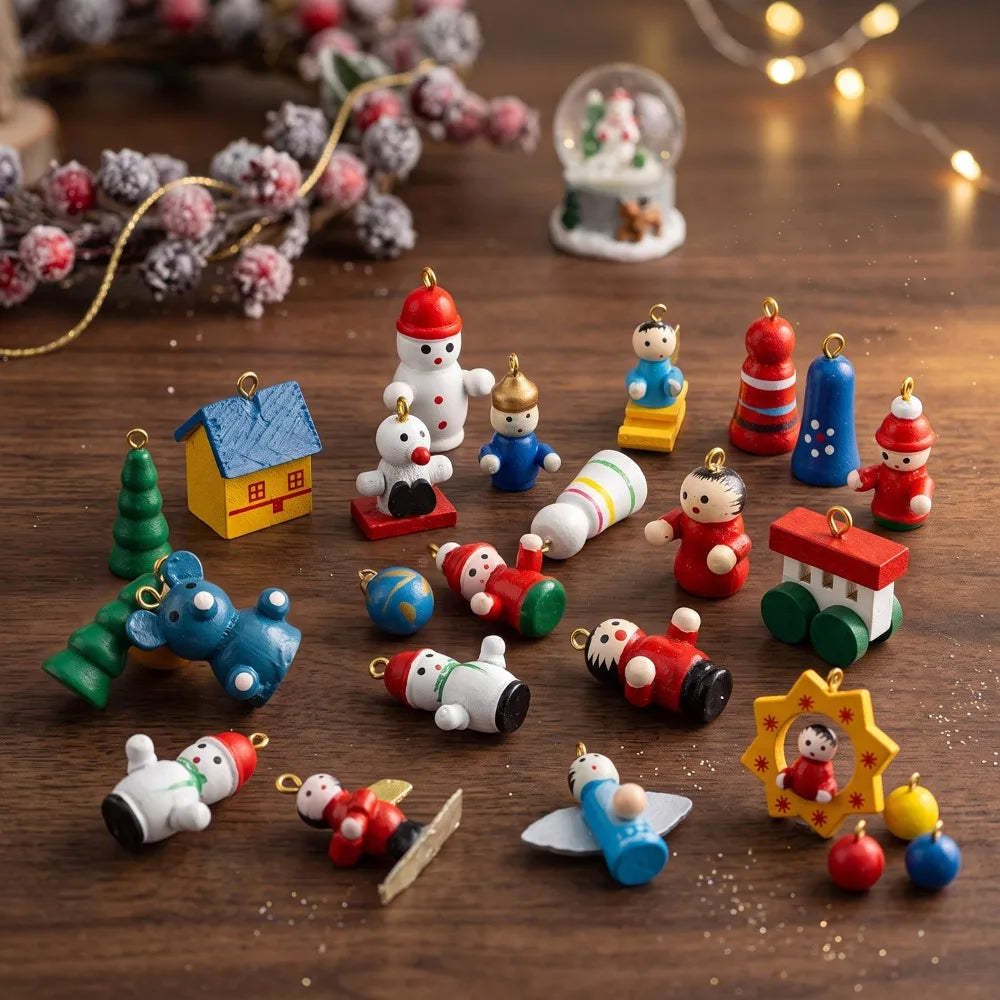 Advent Calendar | 24 Day Tabletop Wooden Christmas Tree | 28 Ornaments Snowman And Santa | Kids Party Favors Gift