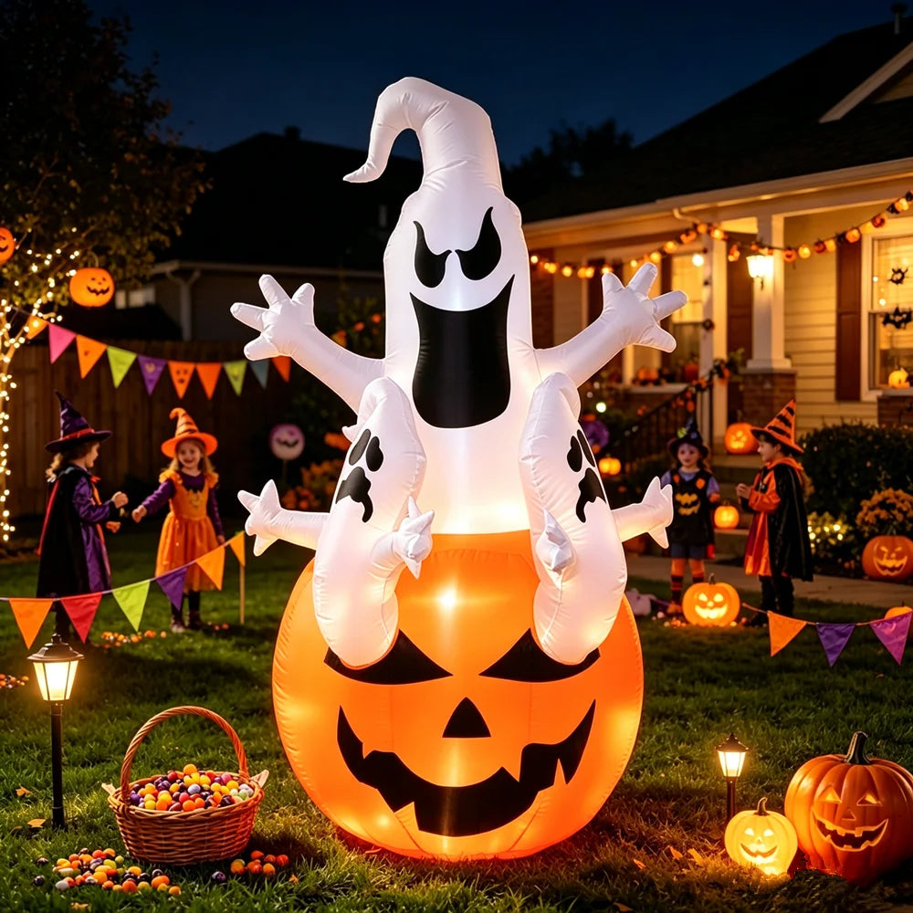 Halloween Inflatables | 4 Ft Tall | Ghost Pumpkin Design | Outdoor Lawn