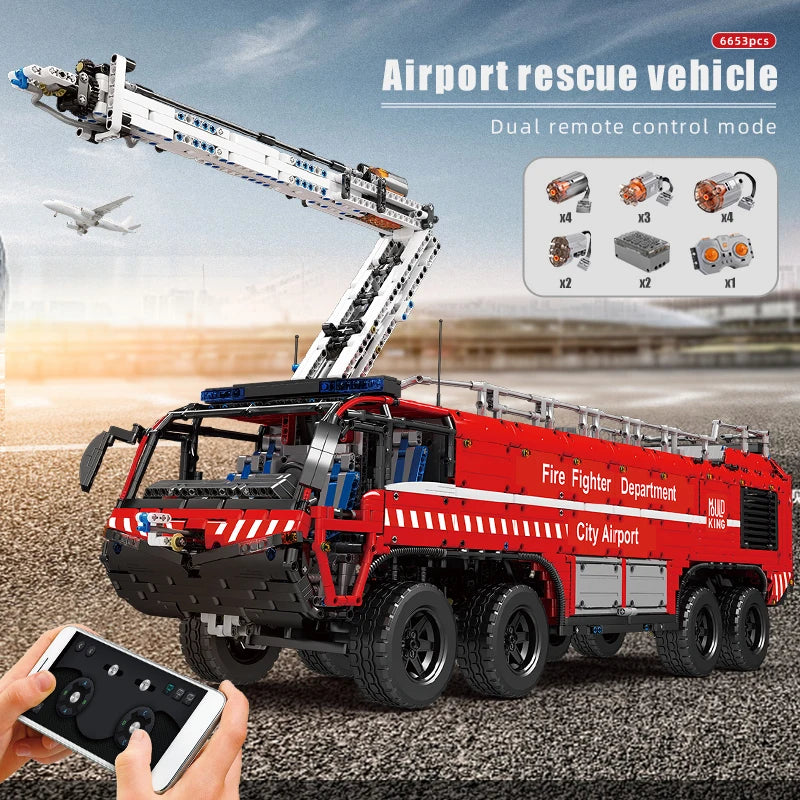 Innovative MOULD KING Remote Control Building Set: Crane, Excavator & Fire Truck