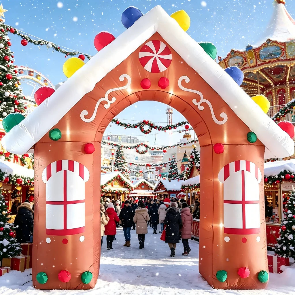 Inflatable Gingerbread Arch | 10 Ft | Led Lights | Outdoor Yard Decor