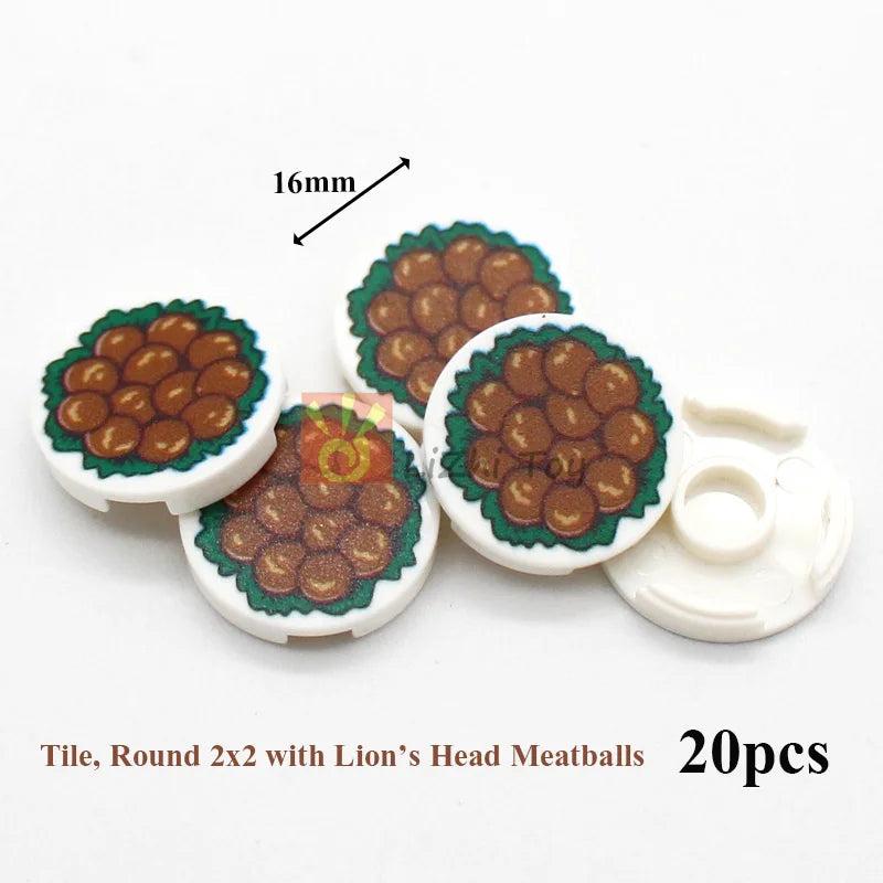 Printed Round 2X2 Building Blocks | Universal Fit | Pizza Clock Graphics