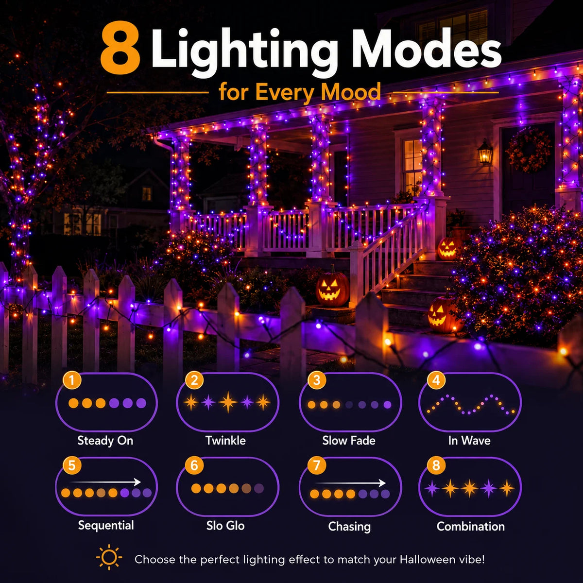 Halloween String Lights | 335 Ft 800 Led | Remote | Purple Orange Patio Decor