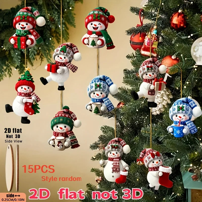 Hanging Snowman Ornaments | 15 Piece Set | Assorted Designs | Festive Decor