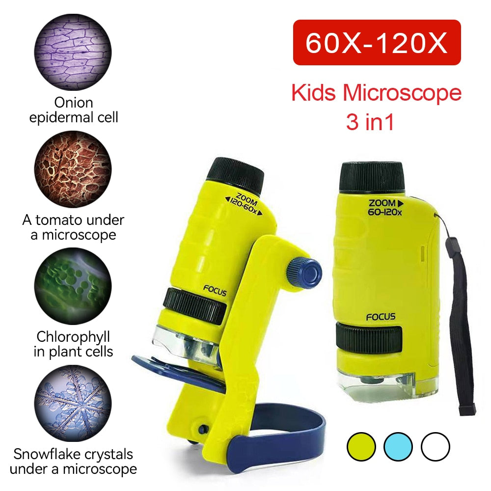 Portable Kids 60-120X Microscope Kit with LED Light
