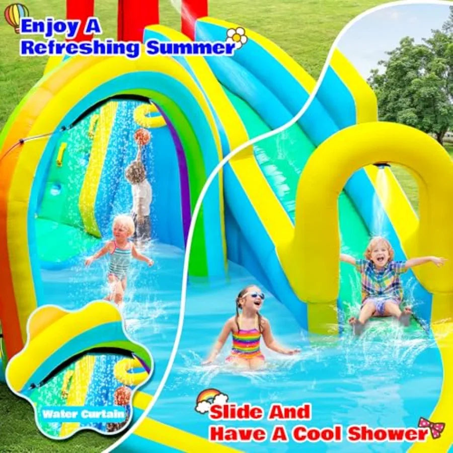 Inflatable Water Slide Park With Air Blower And Rainbow Sprinkler
