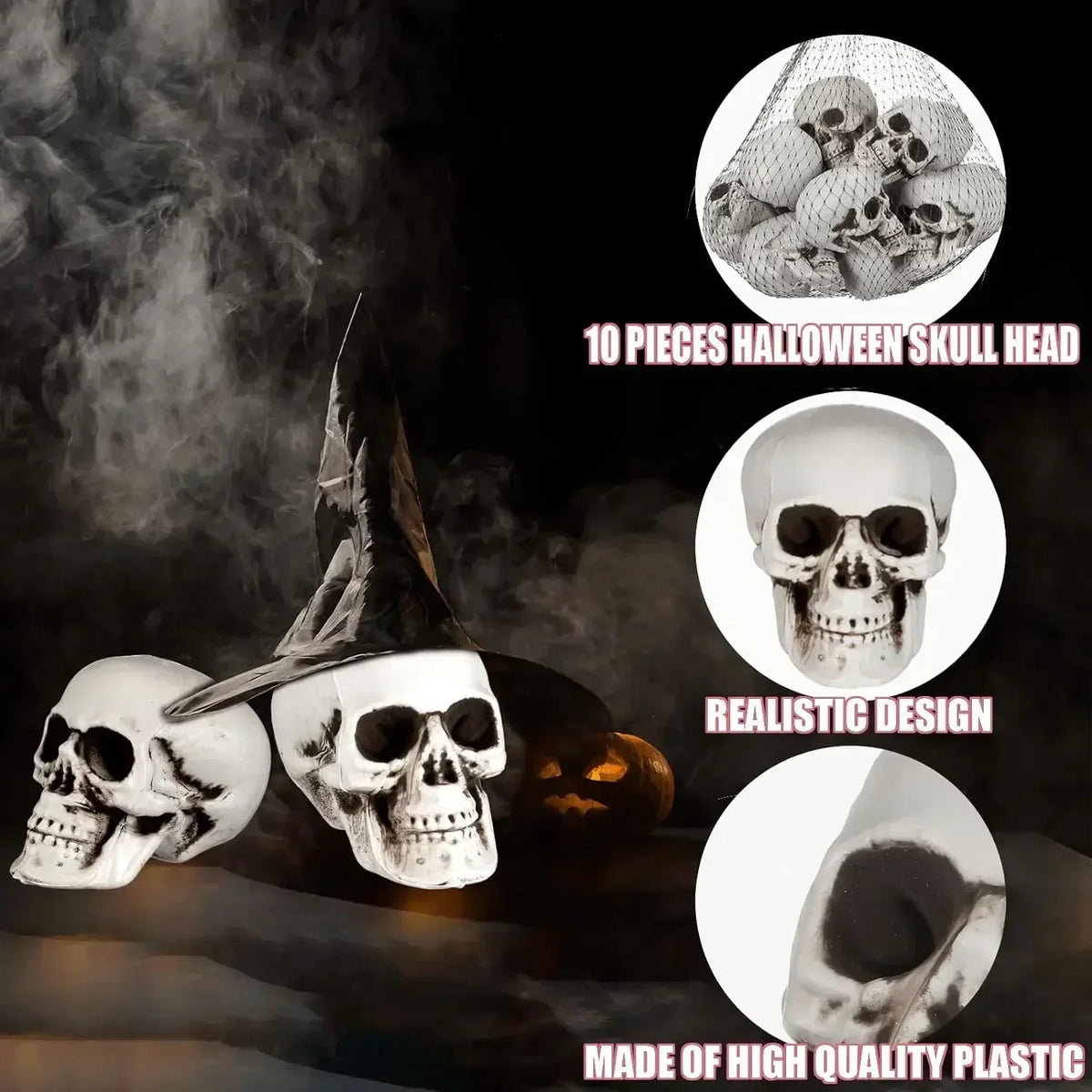 Mini Halloween Skull Heads | Plastic Material | Assorted Sizes | Desk Decor