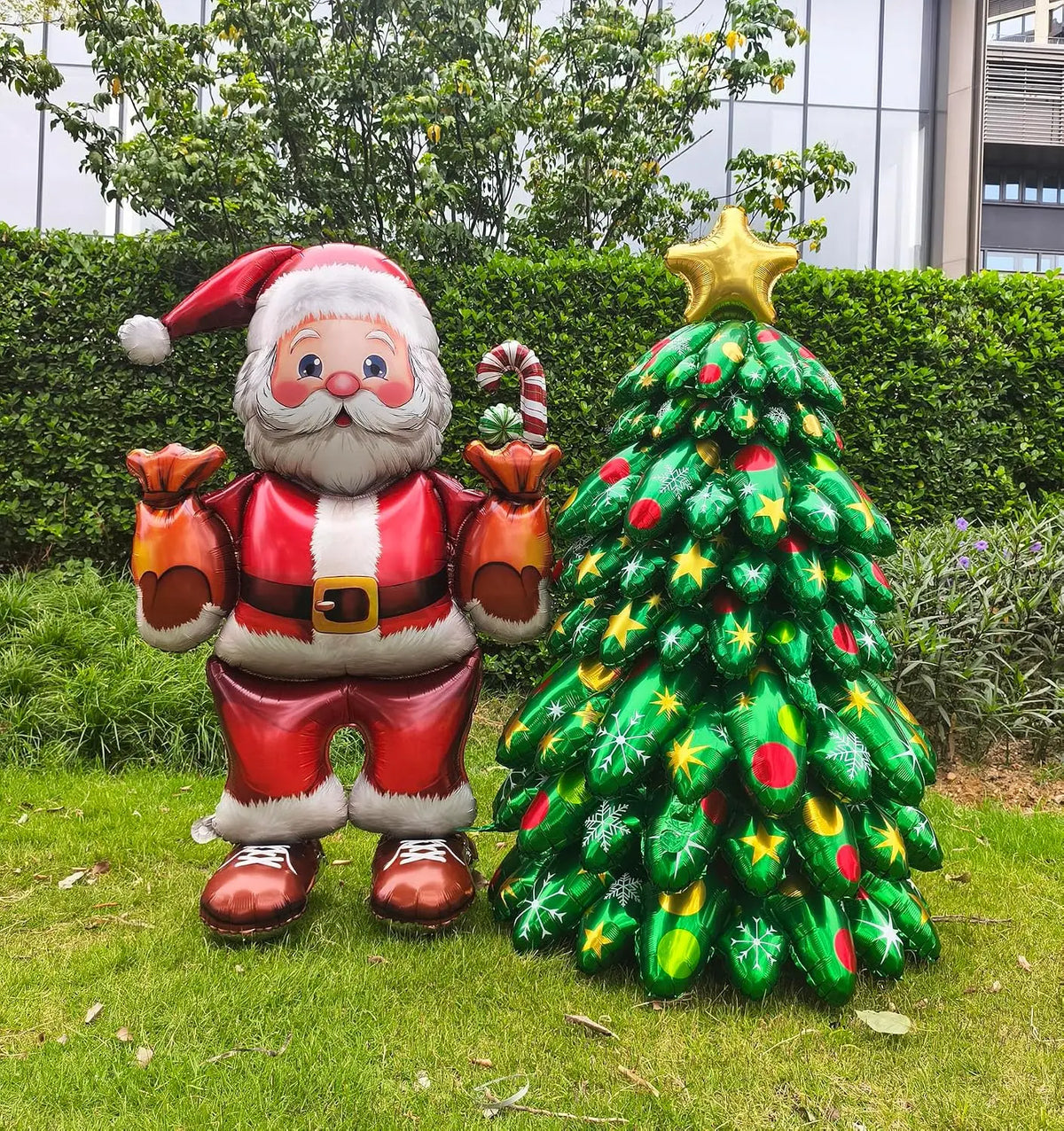 Christmas Tree Mylar Balloon | Self Standing | 51 Inch Green With Santa Topper