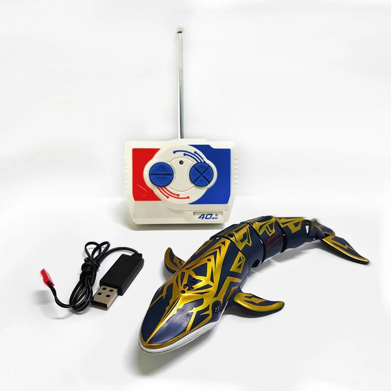 RC Waterproof Remote Control Shark Toy Boat with Lights - 2.4g Simulation Model for Boys' Birthday Gifts