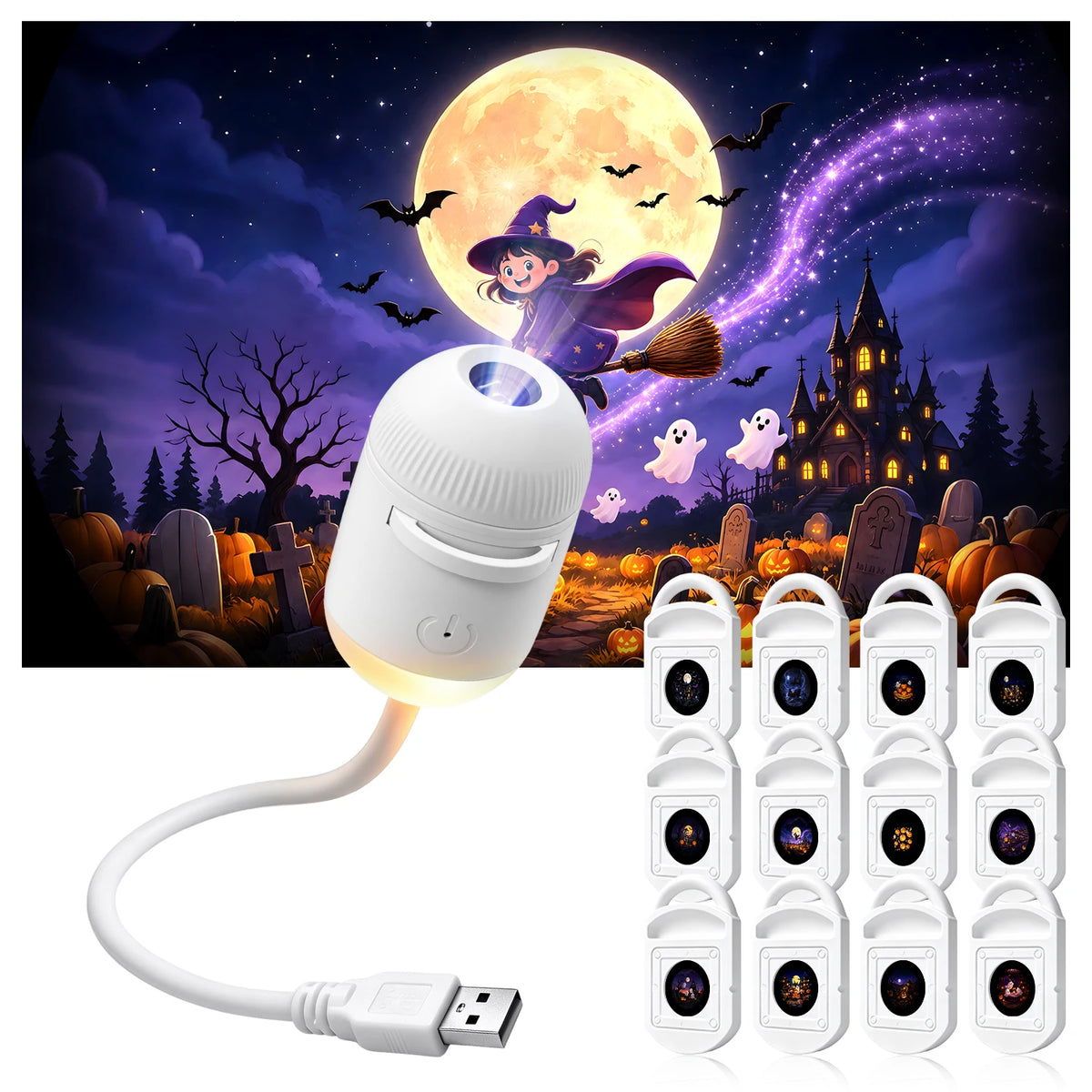 Halloween Projector Light | 12 Patterns USB Power | LED Night Lamp For Car Room