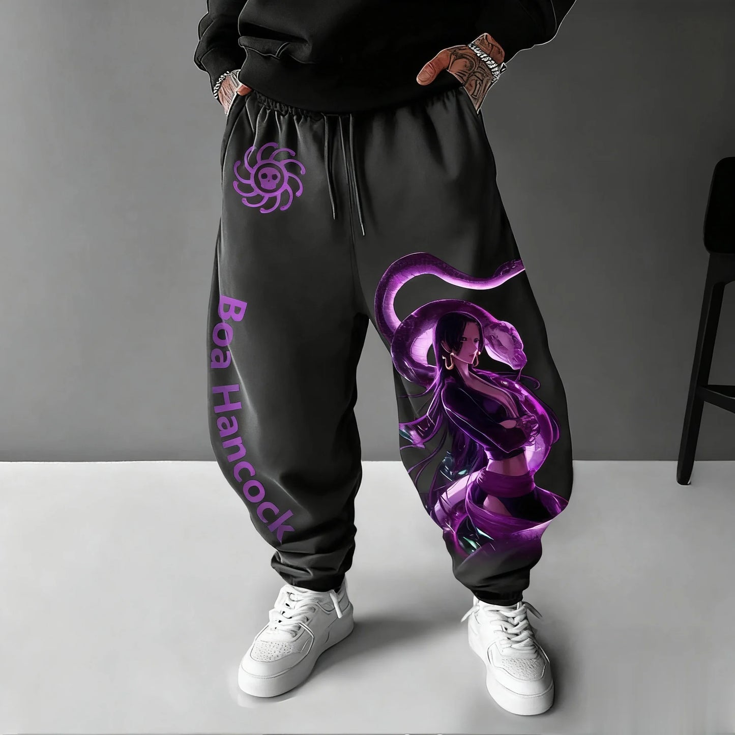 Sweatpants | One Piece Boa Hancock Print | Unisex Loose Fit | Large