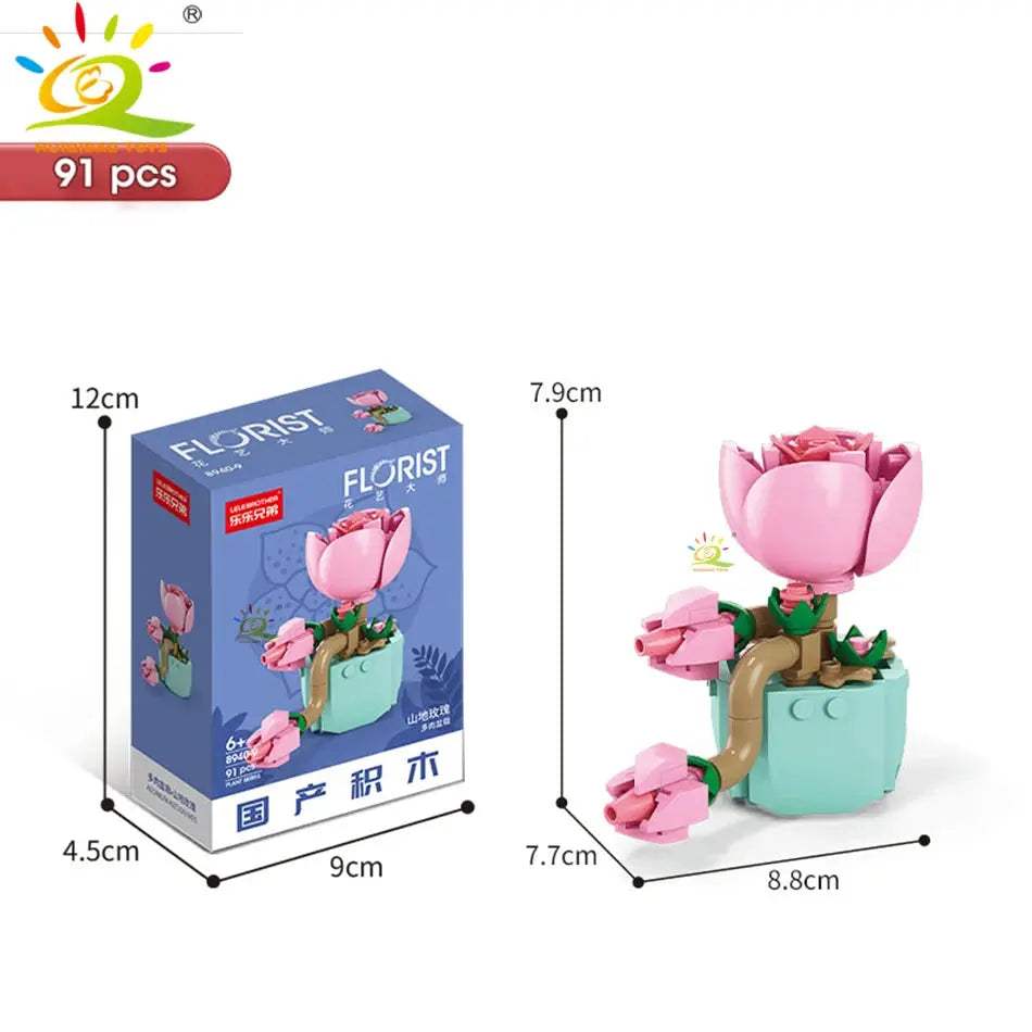 HUIQIBAO MOC Flower Succulent Potted Model Building Block DIY Eternal Bouquet Home Desk Plant Decor Brick Girl Gift Children Toy - ToylandEU