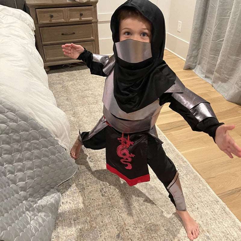 2023 Kids Dragon Ninja Cosplay Costume - Silver Halloween Outfit for Boys, Perfect for Christmas Carnival and Purim Celebrations