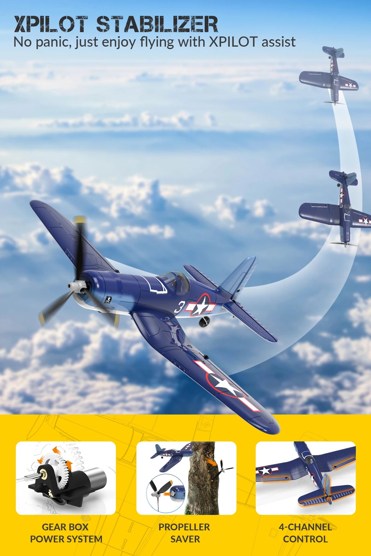 RC Volantexrc F4U Corsair 400mm Wingspan Remote Control Aerobatic RC Fighter Plane with 2.4G 4CH EPP Foam Design