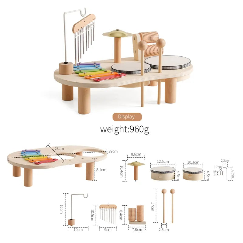 Baby Wooden Montessori Toys Bandstand Model Removable Set Mobile Drum - ToylandEU