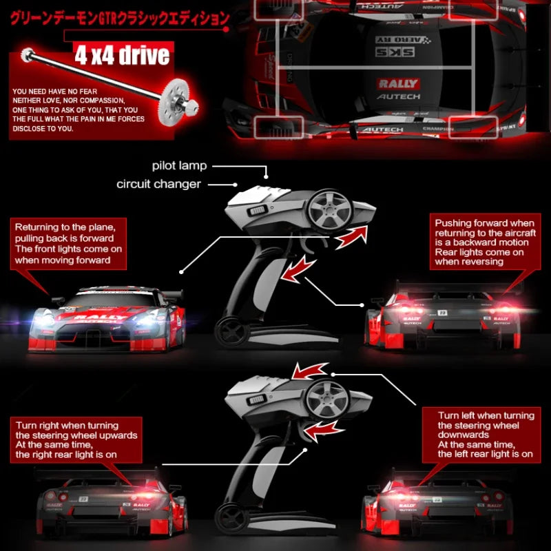 High Performance 1:16 Scale Drift Racing RC Car Kit with 40km/h Speed, 2.4G Remote Control, Interchangeable Tires, and CE Certification for Adult Hobbyists