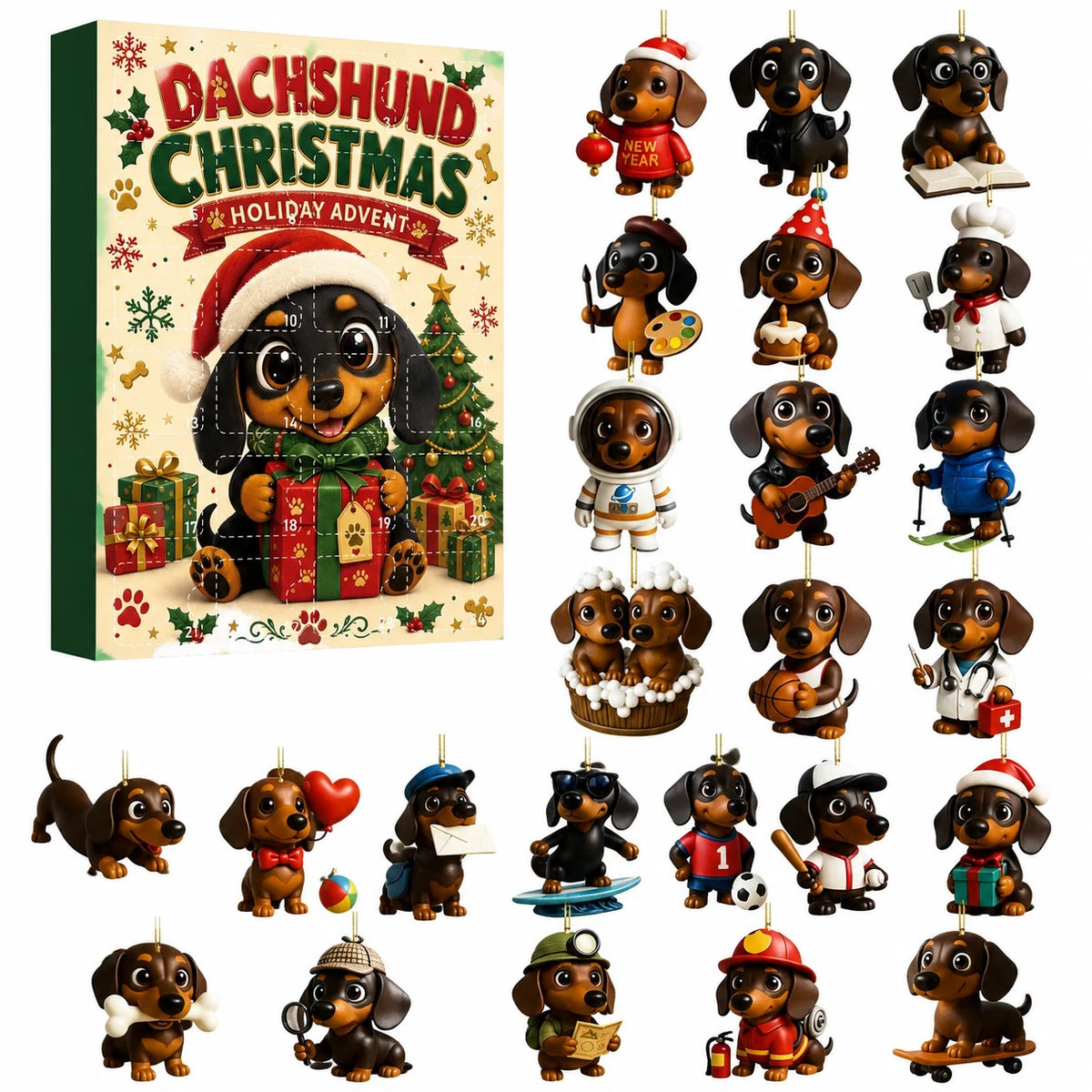 Advent Calendar | Puppy Pattern Pendants | 2D Acrylic Christmas Countdown | Xmas Tree And New Year Decor