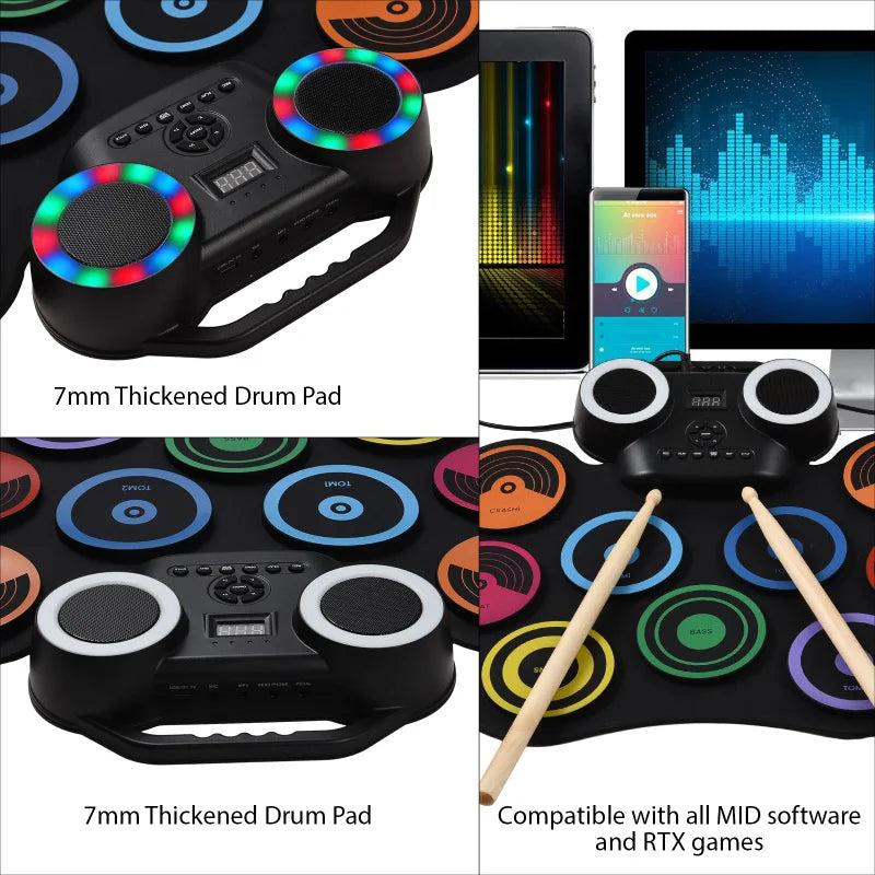 Portable Foldable 9 Pad Electronic Drum Set With Speaker