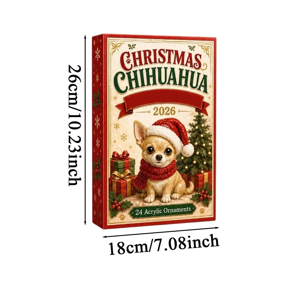 Advent Calendar | 24 Day Chihuahua Pendants | 2D Flat Acrylic Ornaments | Gift For Dog Lovers