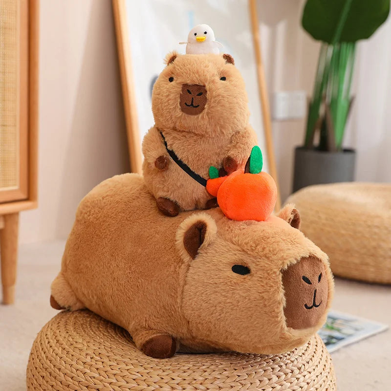 Adorable Capybara Plush Toy with Strawberry Hat & Turtle Backpack