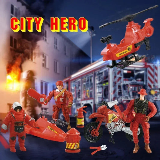 7 in 1 Kids City Fire Fighting Toy Set with Simulation Helicopter and Speedboat - ToylandEU