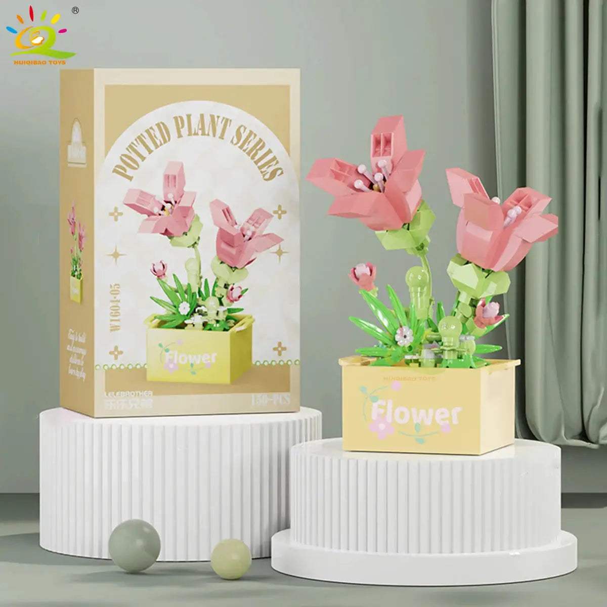 HUIQIBAO MOC Flower Succulent Potted Model Building Block DIY Eternal Bouquet Home Desk Plant Decor Brick Girl Gift Children Toy - ToylandEU