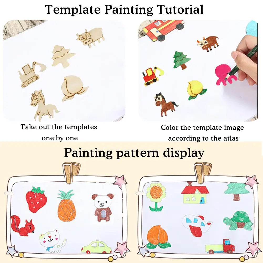 20pcs Montessori Wooden Drawing Toys DIY Painting Template Stencils