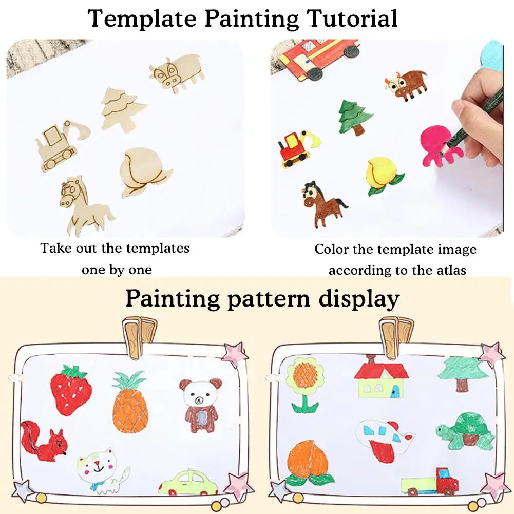 20pcs Montessori Wooden Drawing Toys DIY Painting Template Stencils - ToylandEU