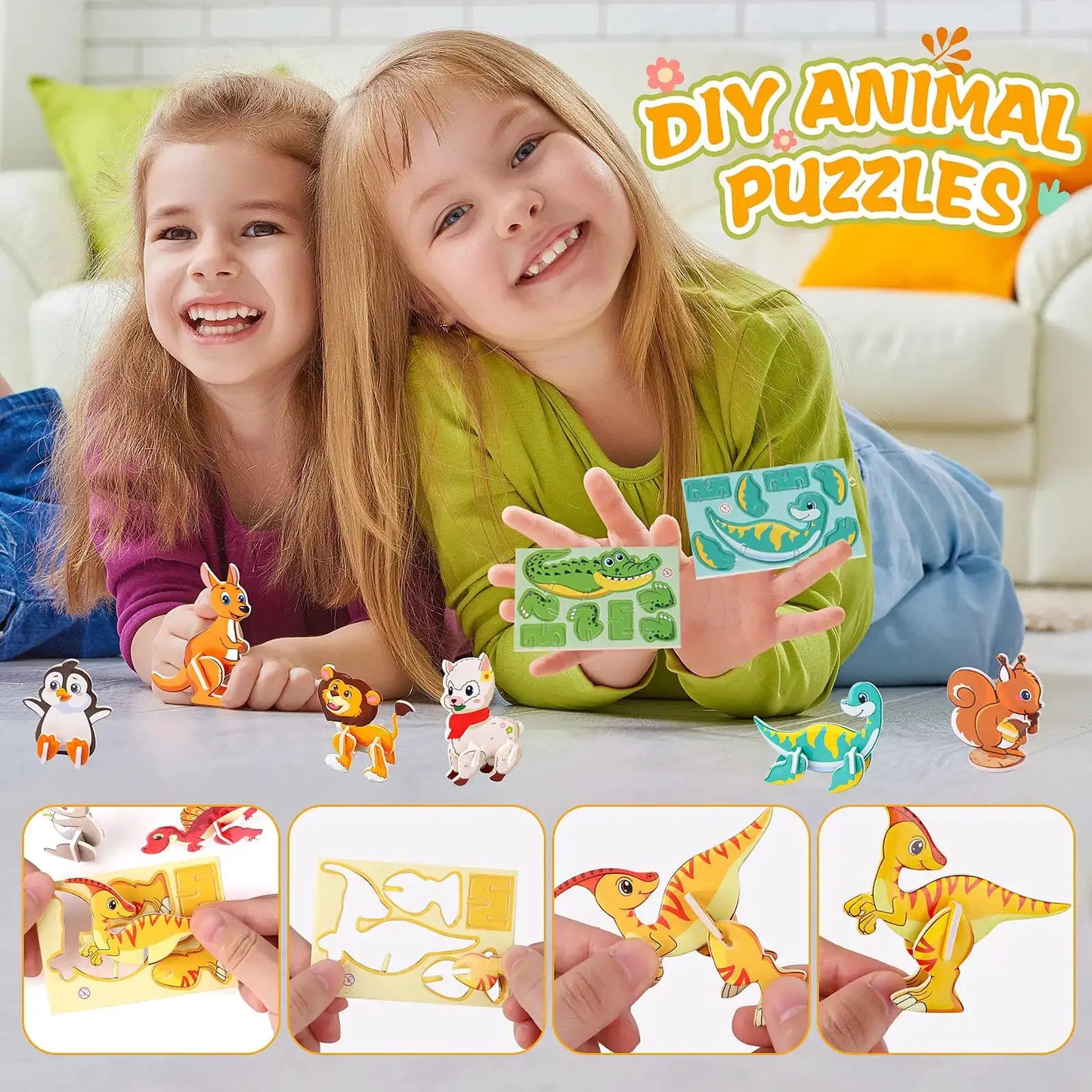 30pcs/set 3D Cartoon Puzzles Educational Toys Insect, Dinosaur, Animal, and Vehicle Themes 3D DIY Cardboard Puzzles - ToylandEU