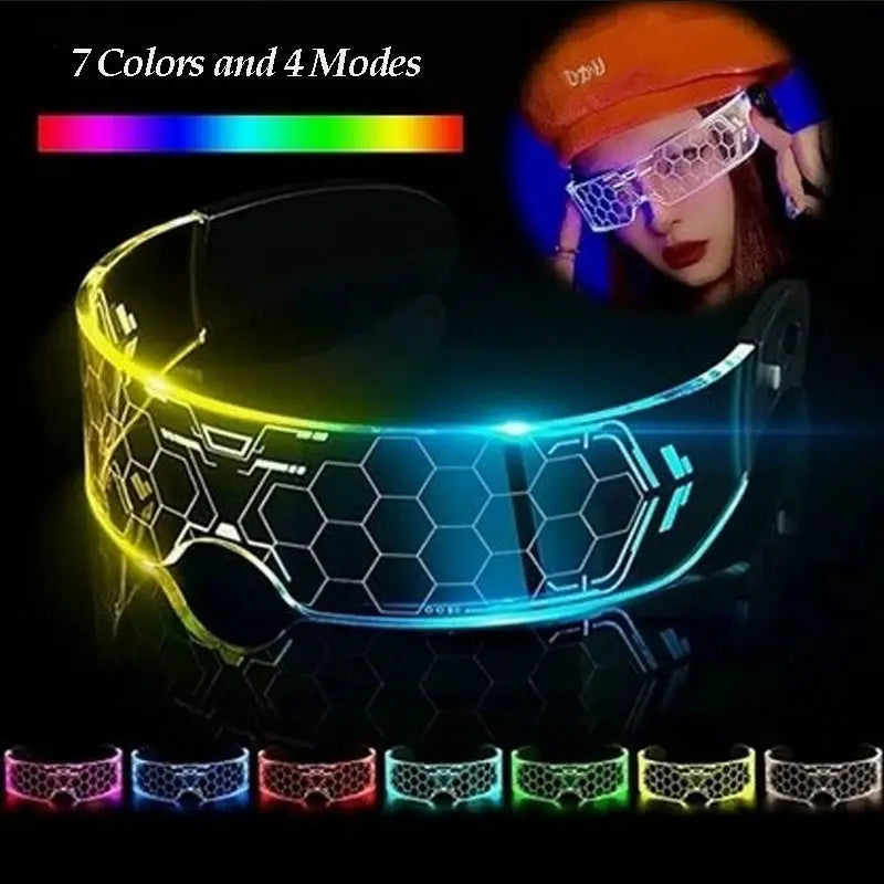 Luminous Glasses 7 Colors and 4 Modes Cyberpunk Glasses Futuristic Sunglasses rave Accesories for man women cospaly supplies - ToylandEU