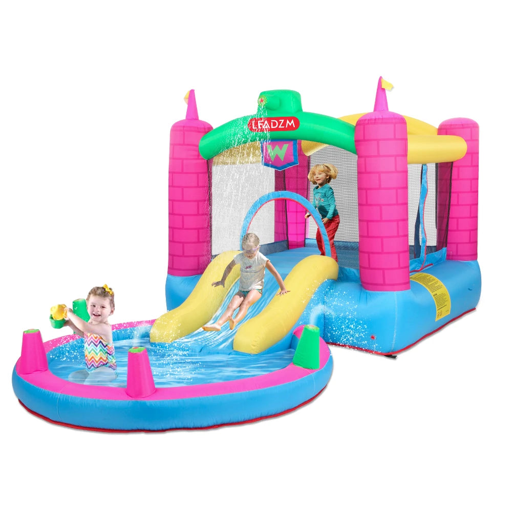 Inflatable Bounce House With Water Park Slide And Climbing Wall