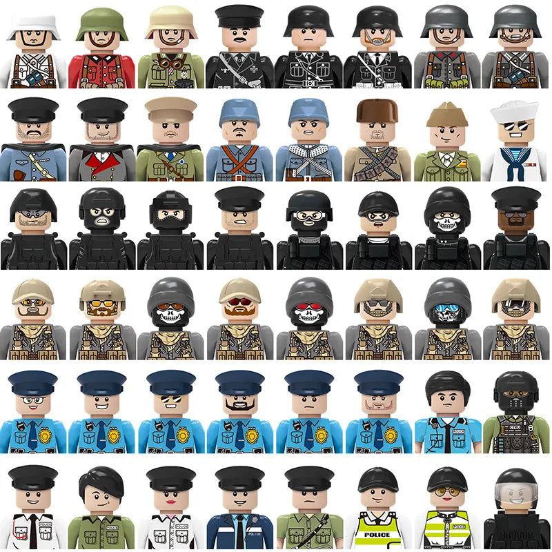 Military Army and Police Building Blocks Figures Set, including WW2 Soldier and SWAT Officer Toys ToylandEU.com Toyland EU