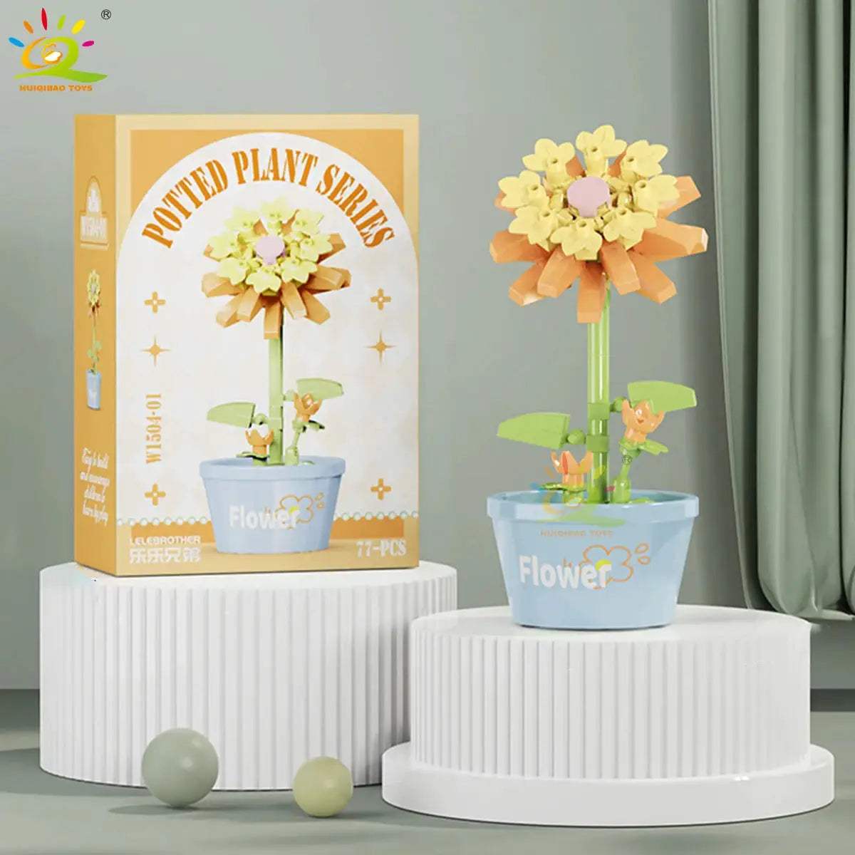 HUIQIBAO MOC Flower Succulent Potted Model Building Block DIY Eternal Bouquet Home Desk Plant Decor Brick Girl Gift Children Toy - ToylandEU