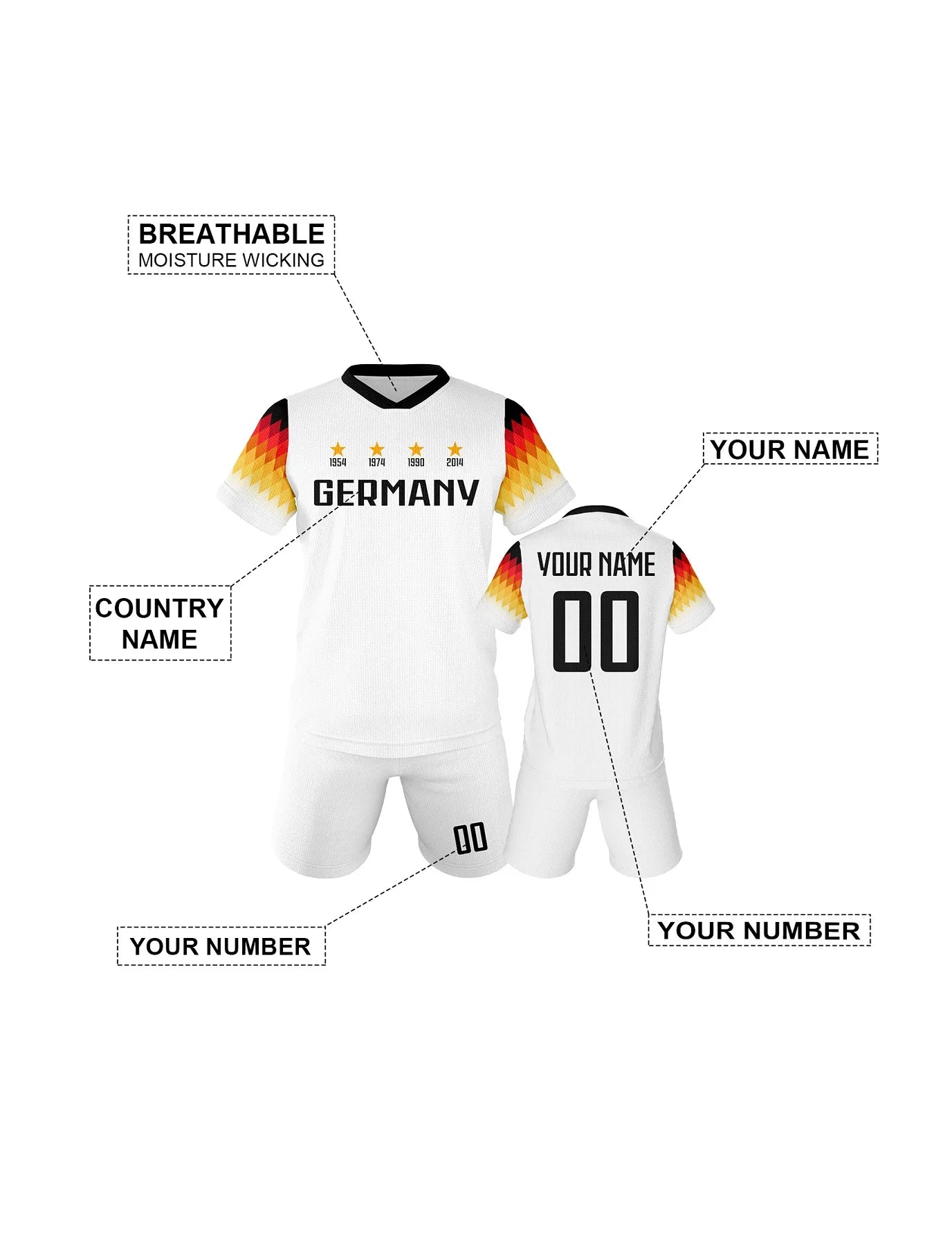 Personalized Kids Soccer Jersey - Custom Germany Football Shirt with Name & Number for School Team, Club, and Training