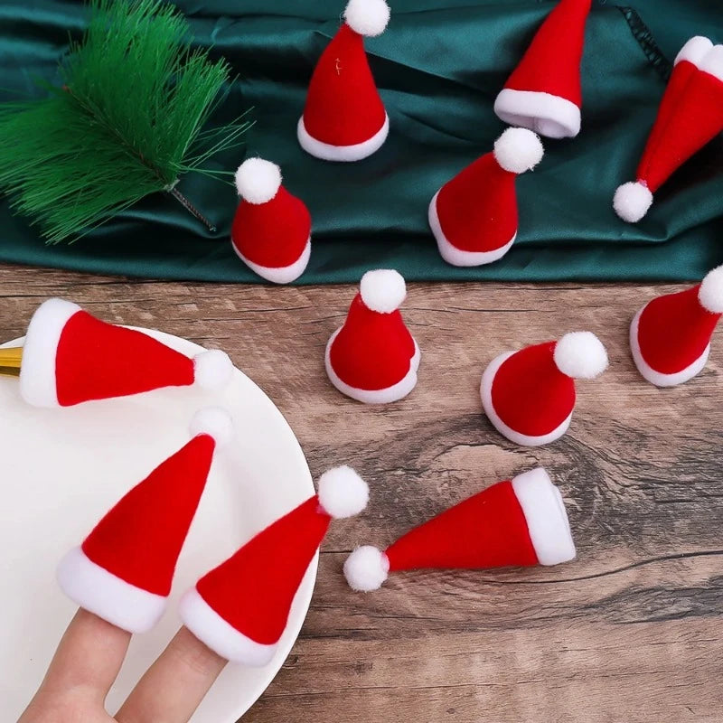 Mini Santa Hat Covers | Non Woven Material | Lollipop Caps | 7Cm Xmas Decor