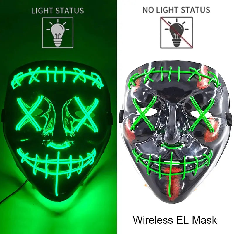 Wireless Halloween Neon LED Purge Mask Masque Masquerade Party Masks Light Grow in the Dark Horror Mask Glowing Masker - ToylandEU
