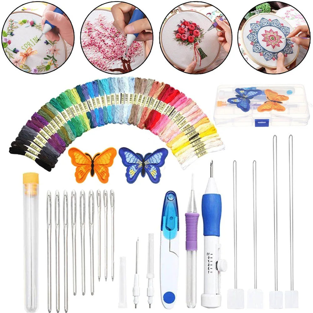 Embroidery Magic Pen DIY Kit - Punch Needle Stitching Tools for Sewing and Weaving Accessories