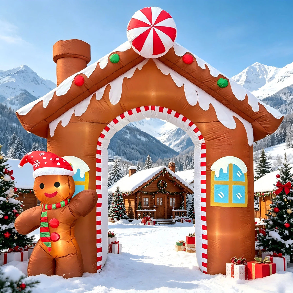 Inflatable Gingerbread Arch | 10 Ft Tall | Led Indoor Outdoor Yard Decor
