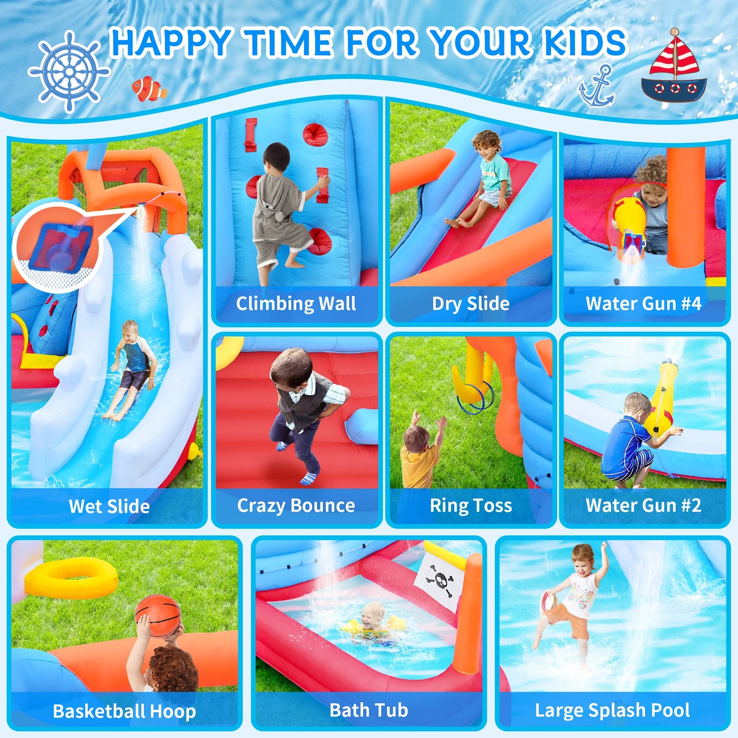 9-in-1 Inflatable Water Park With Dual Slides For Backyard Fun