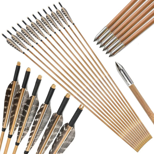 Bamboo Arrows | 33 Inch Shaft | Removable Metal Heads | 12 Pack