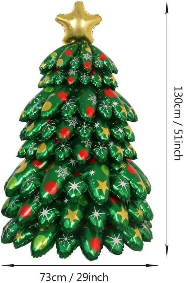 Christmas Tree Mylar Balloon | Self Standing | 51 Inch Green With Santa Topper