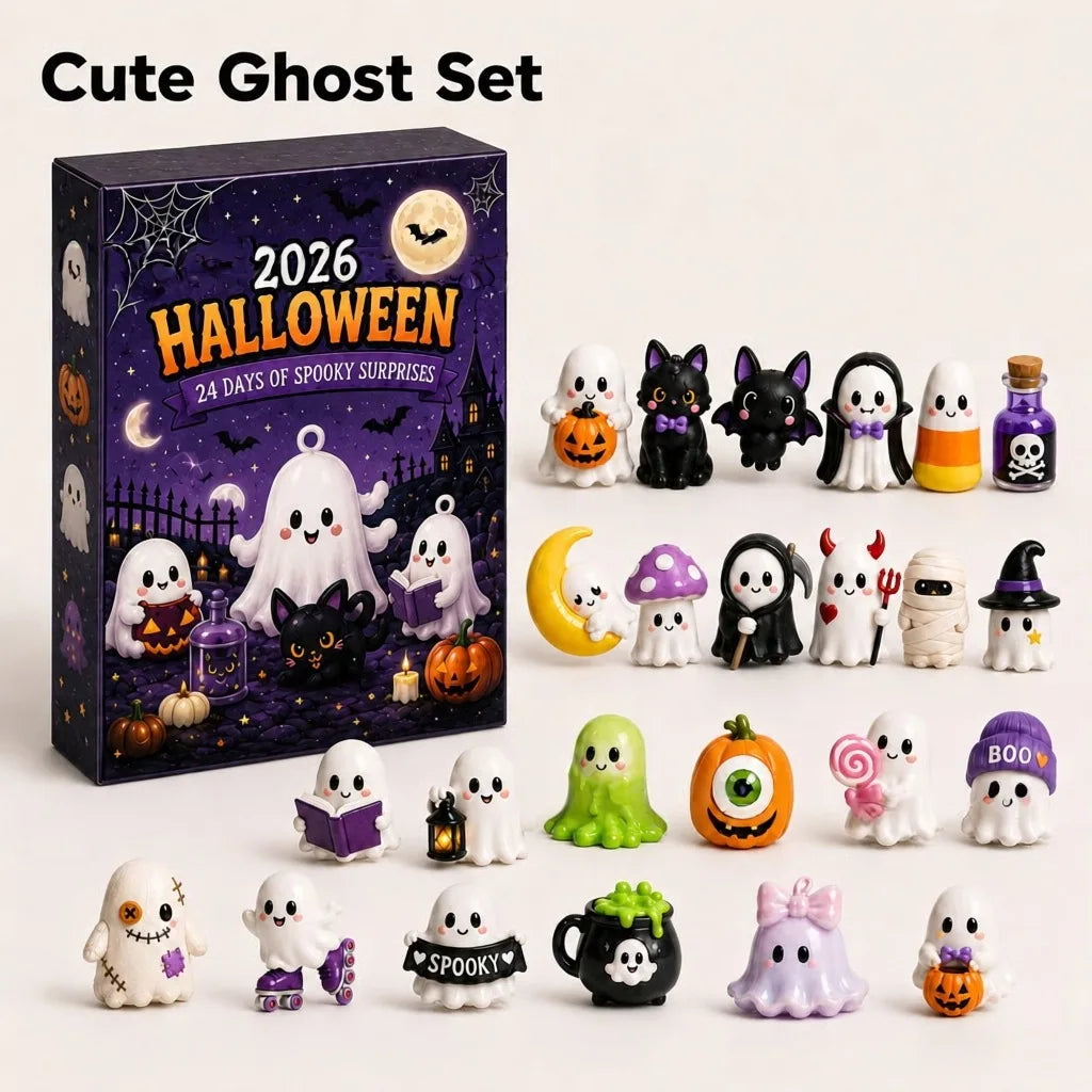 Halloween Countdown Calendar | 24 Piece Ghost Figures | Plastic Basket Stuffers