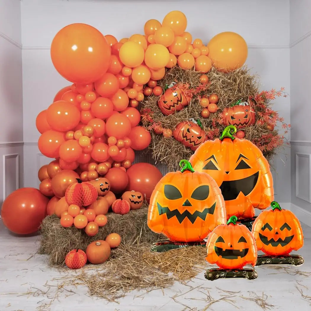 Halloween Pumpkin Balloons | Giant Standing | Mylar Foil | 4 Pack Party Decor