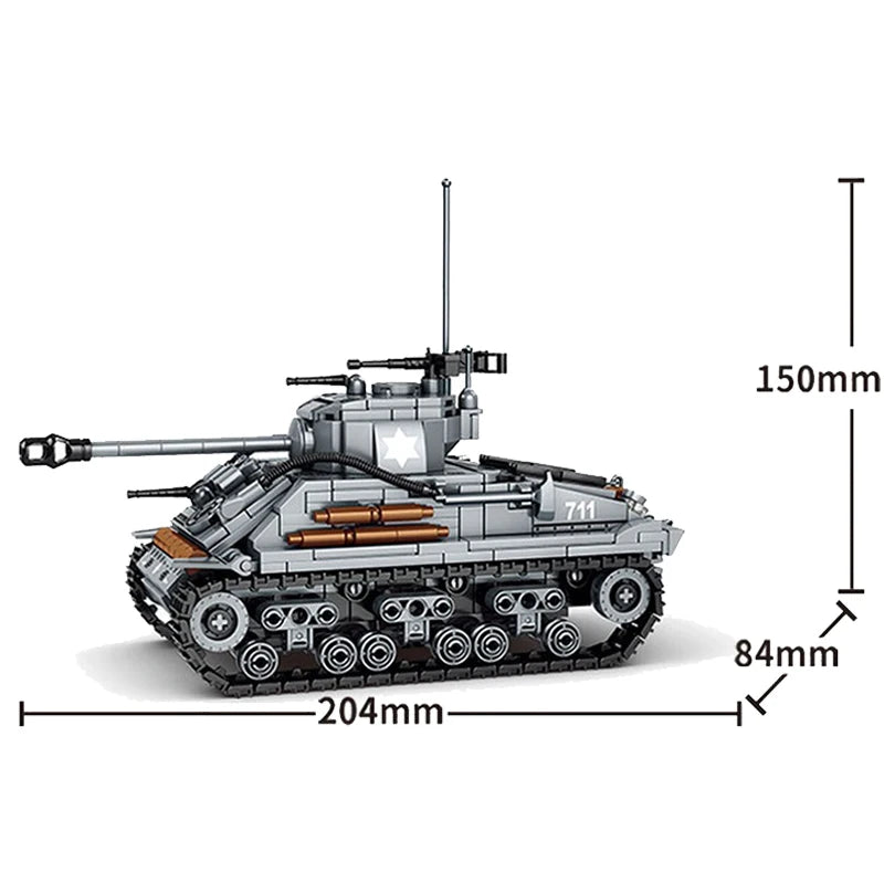 656-Piece Military Sherman M4 Tank Building Blocks Kit, Includes Paper Manual - ToylandEU