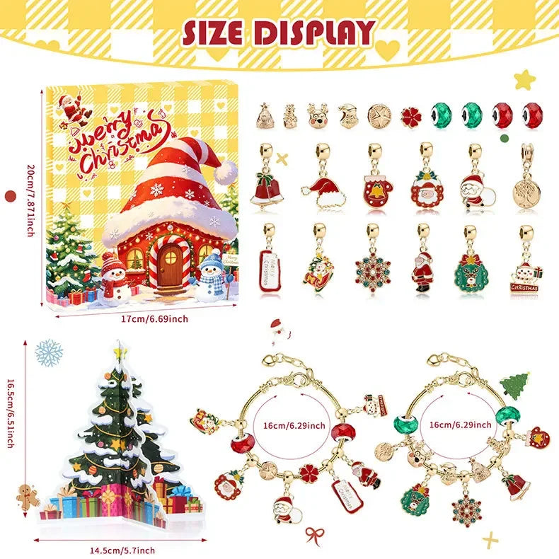 Advent Calendar | 24 Day Charm Bracelet Set | Alloy Metal Pendants And Beads | Christmas Jewelry Gift