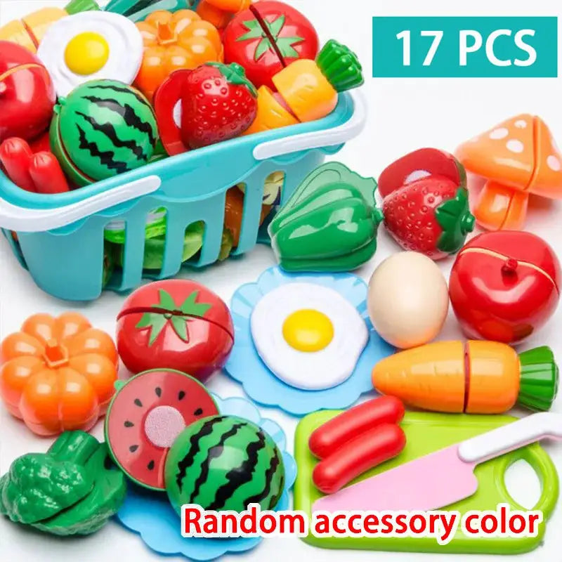 Cutting Play Food Toy for Kids Kitchen Pretend Fruit &Vegetables Accessories Educational Toy Food kit for Toddler Children Gift - ToylandEU
