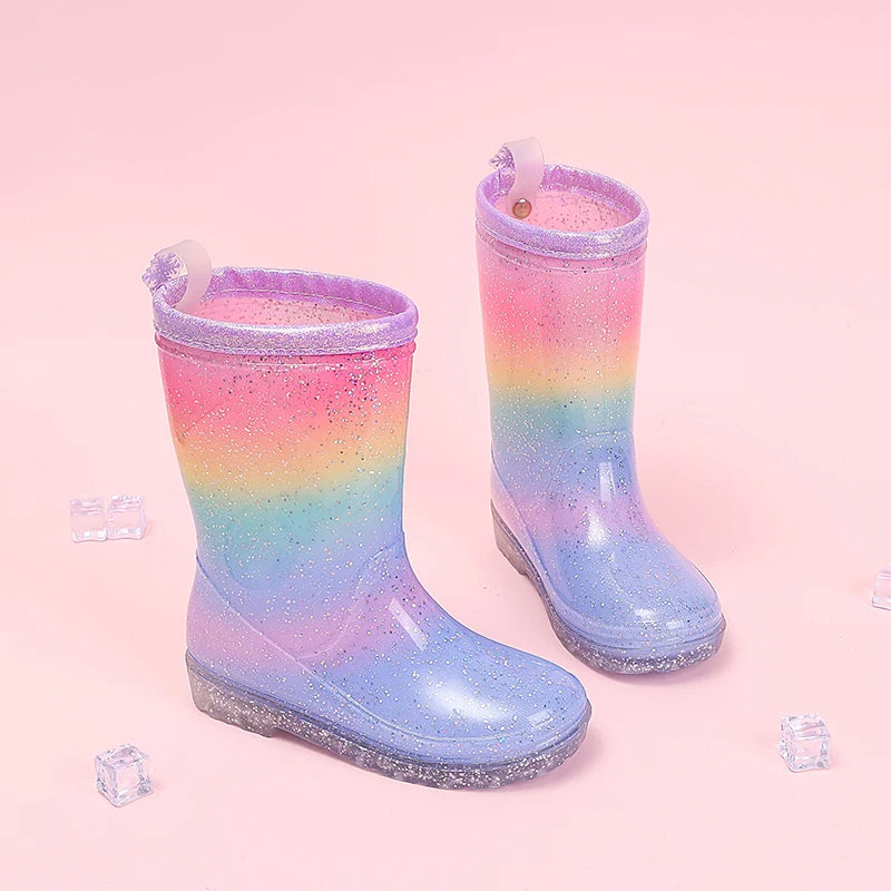 Kids Rain Boots | Waterproof Non Slip | Rainbow Gradient | Girls Slip On