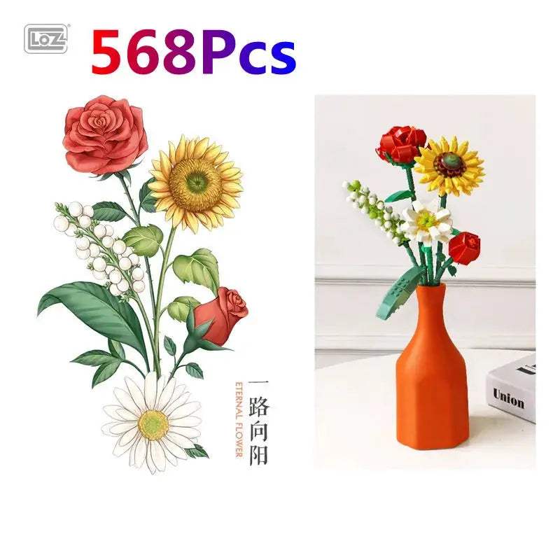 Flowers Bricks Bouquet Building Blocks Toys for Birthday Gift Room Decor Botanical Set Valentine's Day Rose Friends Kids Adults - ToylandEU