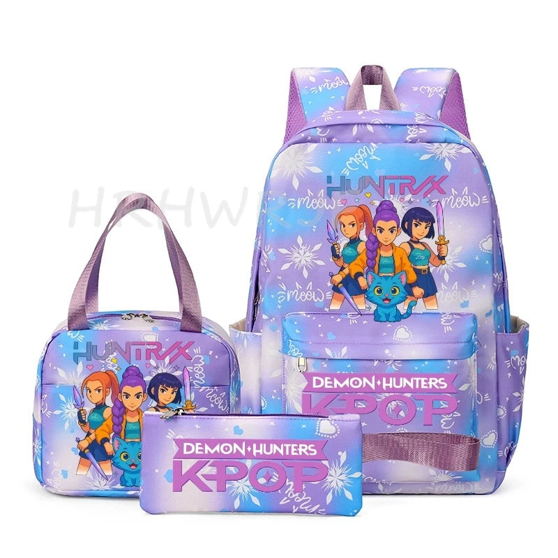 Backpack | Snow Print Kpop Demon Hunter Theme | Capacity Under 20L | 3pc Set